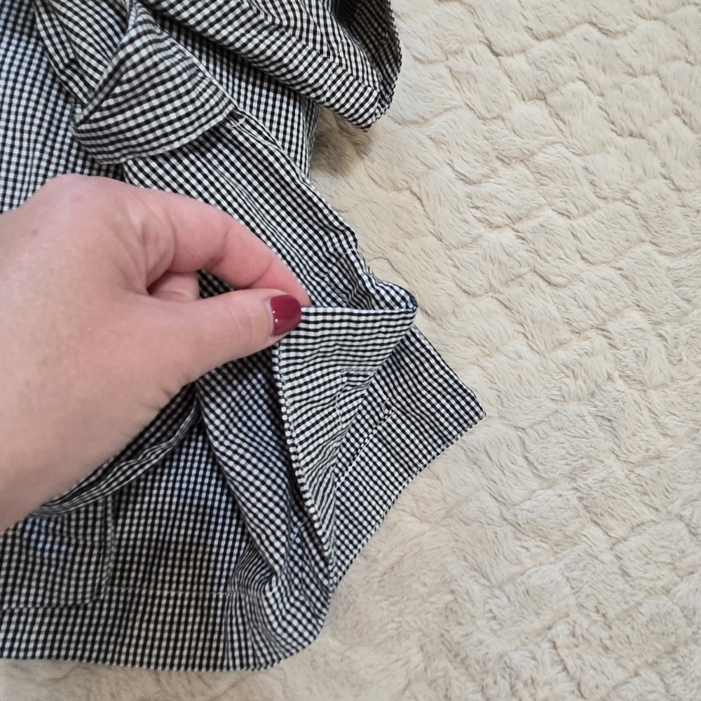Max Jeans Black & White Checked Ruched Bubble Sleeve Belted Cotton Blouse Medium - Picture 9 of 9